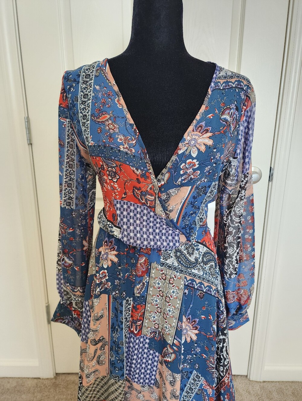 Indigo Rose - Beautiful Flowy Patchwork Style Dress NWOT